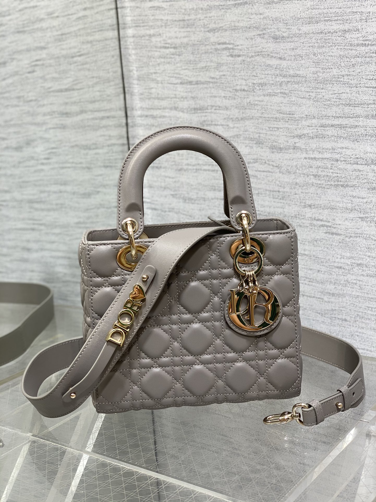 Small Lady Dior My ABCDior Bag Stone Gray Cannage Lambskin